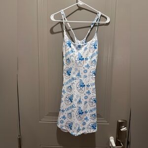 Blue and White Printed Mini Dress